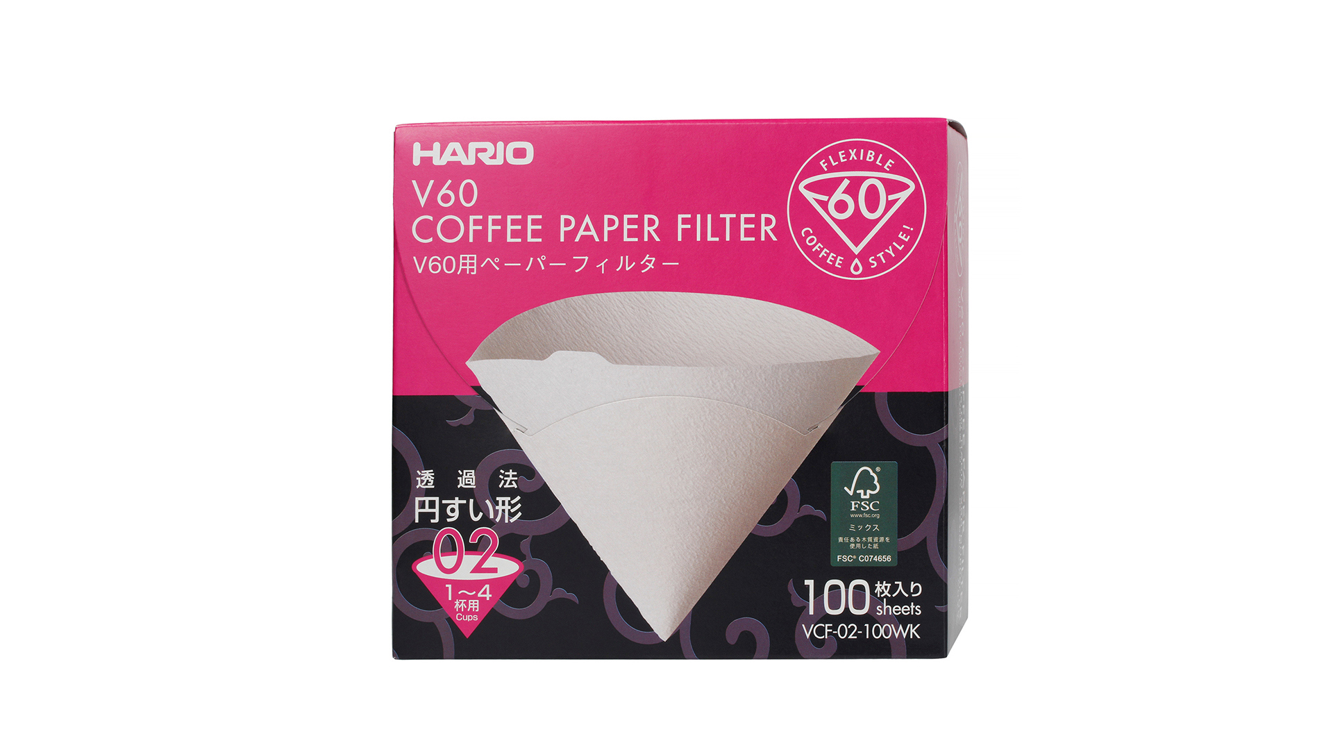 V60 kaffefiltre, str 02, ubleget